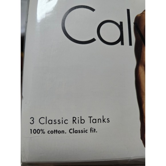 Calvin Klein Classic Rib Tank Tops 3 Pack White Cotton Mens Medium M(G) - Picture 3 of 5